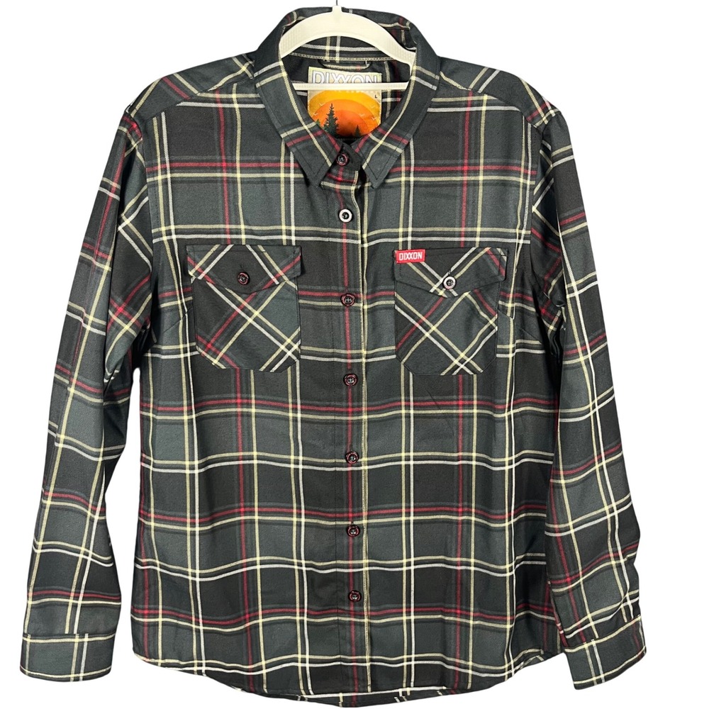 Dixxon Flannel Co The Freeport Shirt Women Large Black Red Plaid D-Tech
